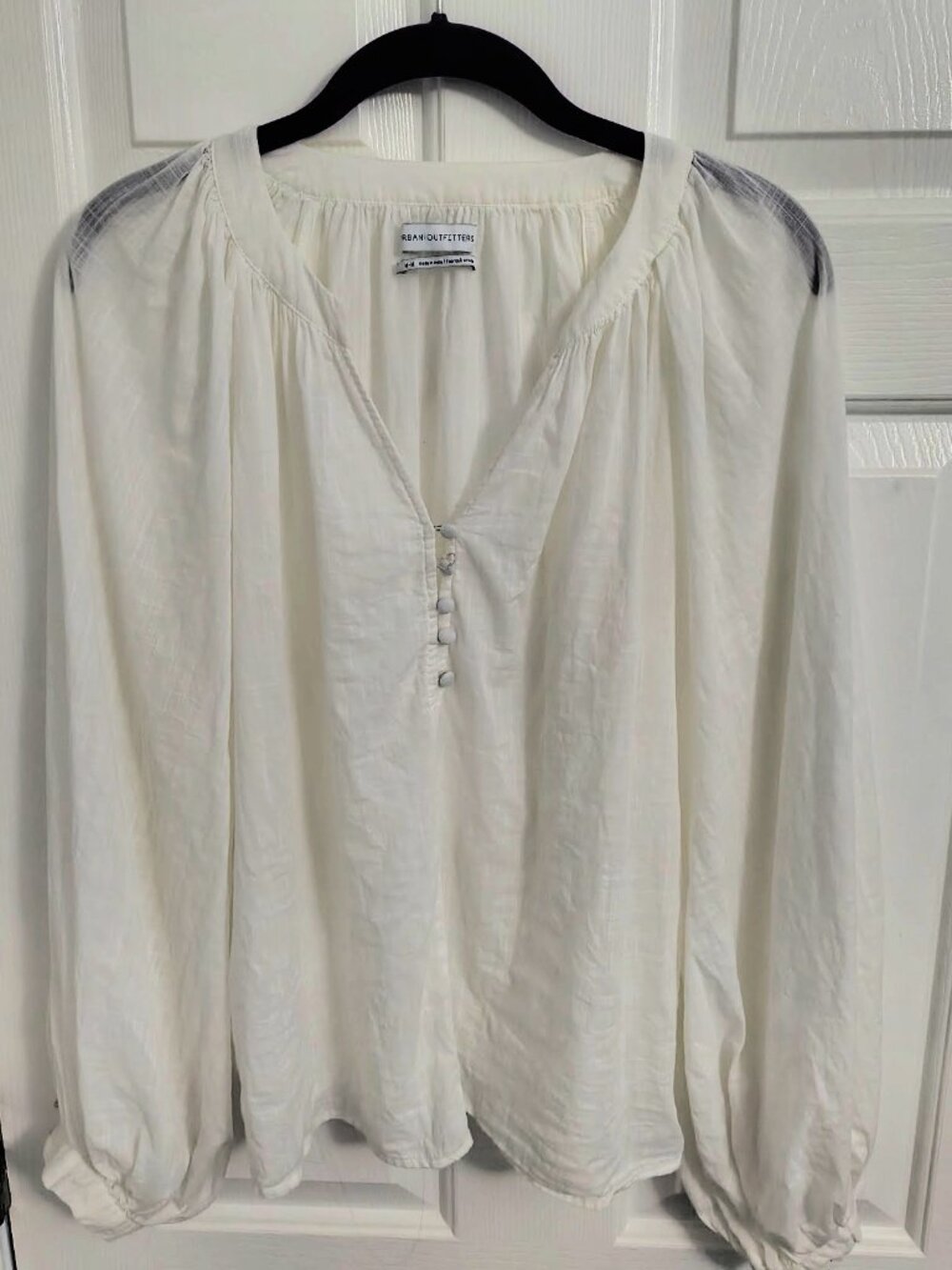 Urban Outfitters Ivory Linen Blend Peasant Blouse Button Front Medium